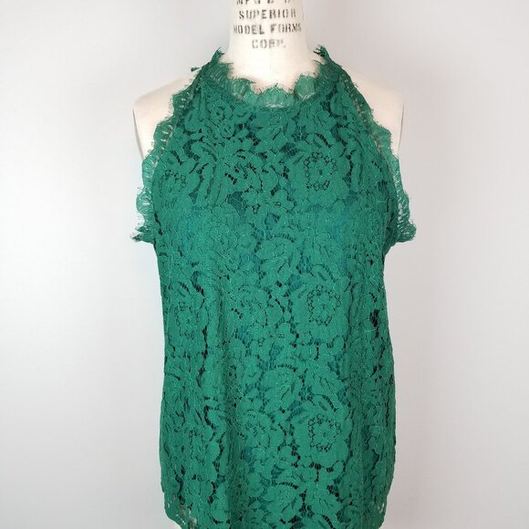 Beautiful Emerald Green Eyelash Lace Blouse Women's Size Large - Picture 1 of 9